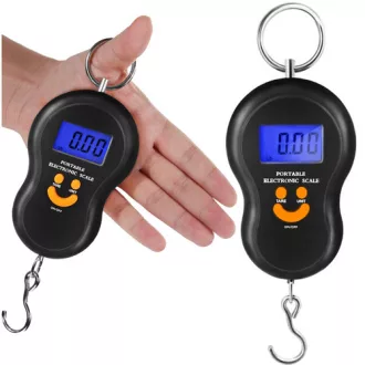 RUHHY digitális horogmérleg 50 kg-os méréshatárral, kék háttérvilágítású LCD kijelzővel és rozsdamentes acél kampóval
