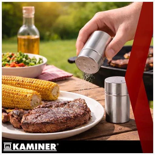 KAMINER 26 részes rozsdamentes acél grill szett hordozható alumínium táskában, steak készlettel