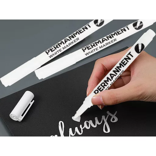 Fehér permanent festékmarker gumiabroncs felújításához, fém és üveg jelöléséhez, 1mm-es hegy