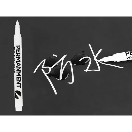Fehér permanent festékmarker gumiabroncs felújításához, fém és üveg jelöléséhez, 1mm-es hegy