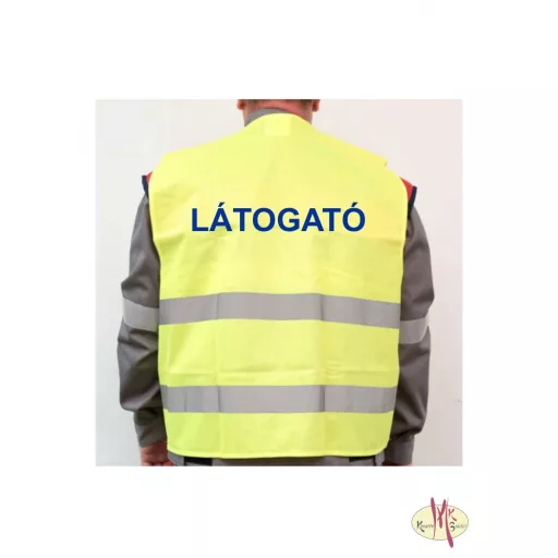 Visitor Látogató Vendég feliratú láthatósági mellény, sárga biztonsági mellény üzemlátogatáshoz, fényvisszaverő azonosító mellény