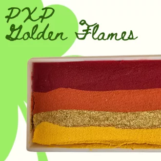 PXP Golden Flames csíkos arcfesték 28g-os kiszerelésben, intenzív piros, narancs, sárga és arany árnyalatokkal, tűz és sárkány tematikájú arcfestéshez