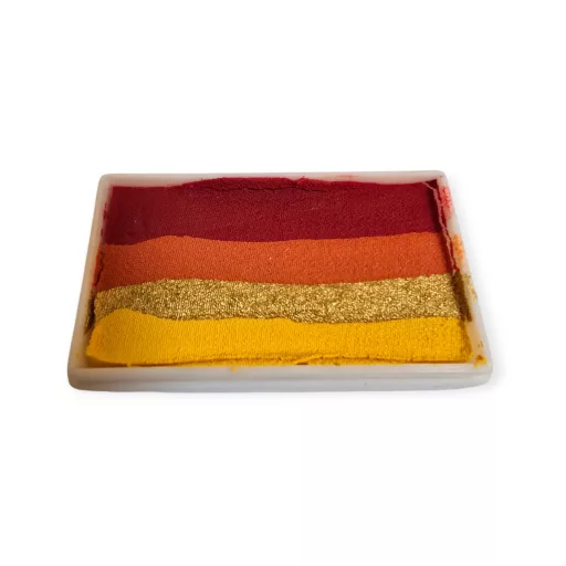 PXP Golden Flames csíkos arcfesték 28g-os kiszerelésben, intenzív piros, narancs, sárga és arany árnyalatokkal, tűz és sárkány tematikájú arcfestéshez