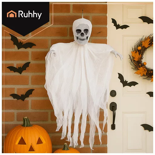 Fehér Akasztós Csontváz Dekoráció 70 cm - Halloween Kísértet Szellem Dísz