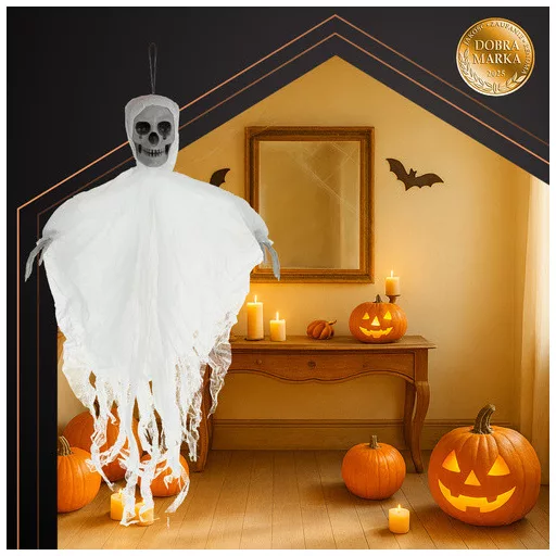 Fehér Akasztós Csontváz Dekoráció 70 cm - Halloween Kísértet Szellem Dísz