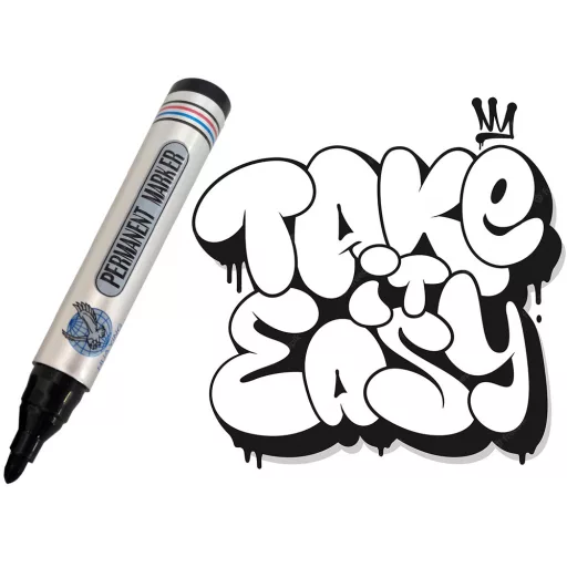 Fekete permanent marker, vízálló tinta, kerek hegy, alkalmas fémre, üvegre, műanyagra