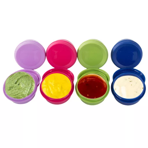 Szósz tároló doboz szett, dip tartó, 80ml, 8 darabos, légmentesen záródó fedél, uzsonnás doboz kiegészítő, piknik,