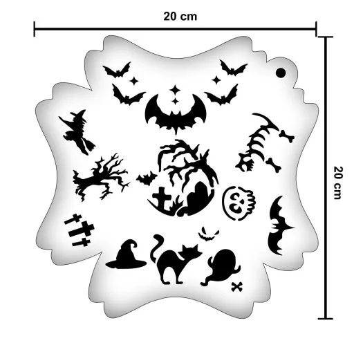 Halloweeni arcfestő mintákat tartalmazó frizbi sablon, kreatív használathoz