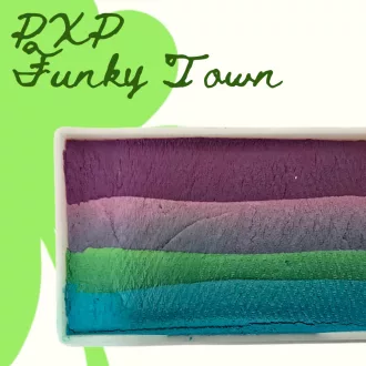 PXP Funky Town csíkos arcfesték 28g-os kiszerelésben, élénk, csillogó, szivárványos színkombinációval, egy mozdulatos arcfestéshez