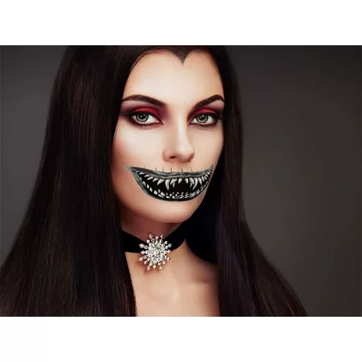 Halloween ideiglenes tetoválás, műfogak, vámpír fogak, zombi sebek tetoválás, lemosható, realisztikus jelmez kiegészítő