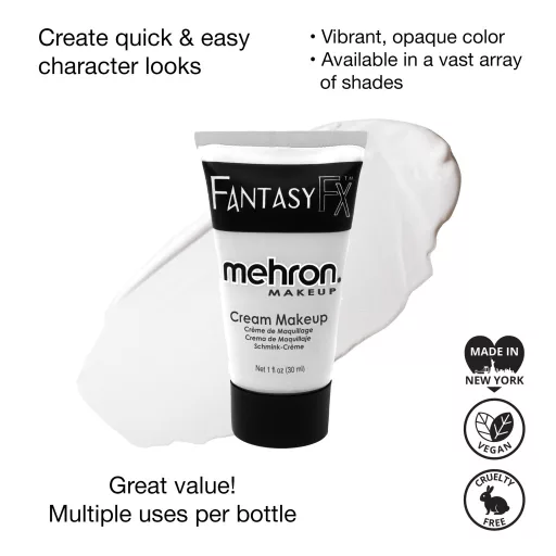 Mehron Fantasy FX White (30ml) – Fehér krémfesték, bohóc smink alap, vízbázisú arcfesték