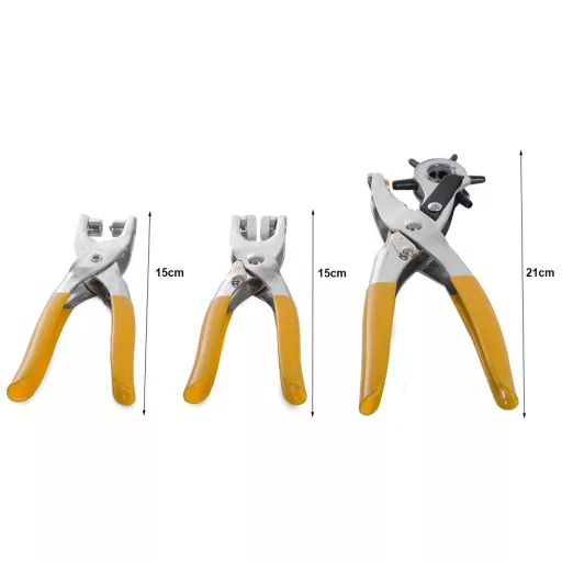 Bőrdíszműves Készlet 3 Fogóval - Revolver Lyukasztó, Szegecselő, Patentozó + Szegecs és Patent