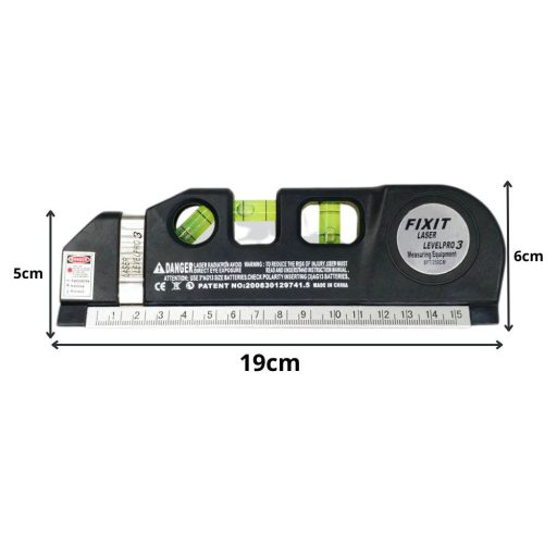 Precíziós lézeres szintező 15 cm-es, 2,5 m-es mérőszalaggal, lézeres mérővel, 3 üzemmóddal, LED