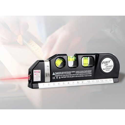 Precíziós lézeres szintező 15 cm-es, 2,5 m-es mérőszalaggal, lézeres mérővel, 3 üzemmóddal, LED