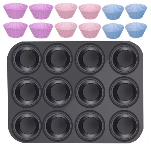Teflon Muffin Sütő Tepsi + 12 db Szilikon Forma