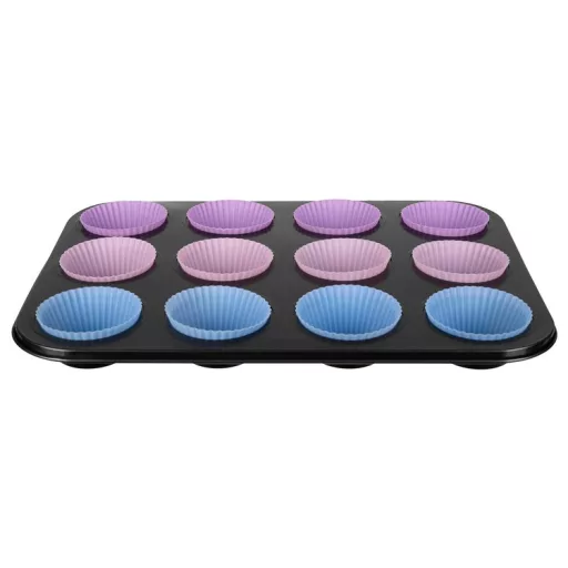 Teflon Muffin Sütő Tepsi + 12 db Szilikon Forma