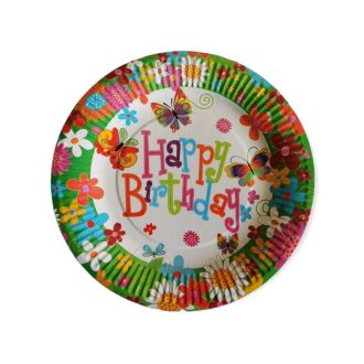 Happy Birthday papír tányér - 10 db/csomag - Virágok