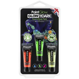   PaintGlow Glow in the Dark Neon UV arc- és testfesték készlet 3 színű