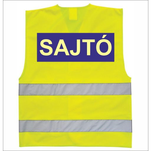 Láthatósági biztonsági mellény press vagy sajtó felirattal.