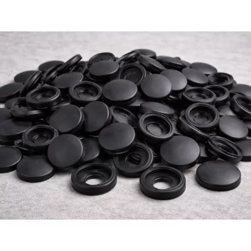 Fekete csavartakaró kupak szett 100 db – bútor csavarfej takaró 13 mm