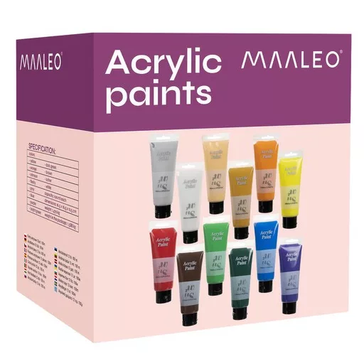 Maaleo 12 darabos, 100 ml-es akrilfesték szett élénk színekkel, tubusokban, művészeknek és hobbistáknak