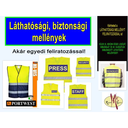 LÁTHATÓSÁGI BIZTONSÁGI MELLÉNY - BIZTONSÁGI ŐR, BIZTONSÁGI SZOLGÁLAT felirattal