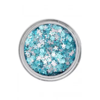 PXP Heavenly Blue chunky csillámkrém 10 ml-es tégelyben, különböző méretű kék és ezüst csillámokkal, gél alapban, arcra, testre, hajra
