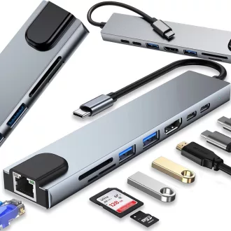 USB-C HUB 8 az 1-ben – 4K HDMI, PD, Ethernet