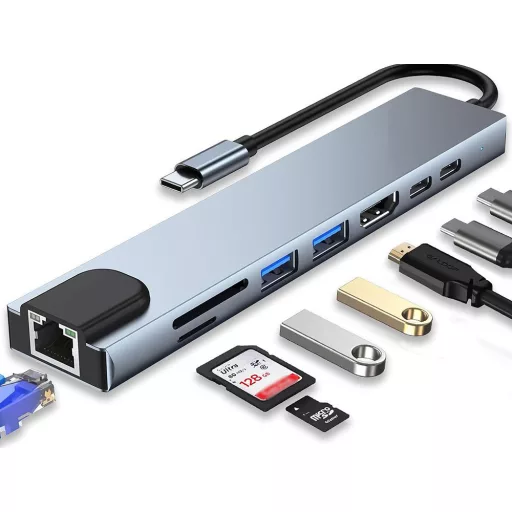 USB-C HUB 8 az 1-ben – 4K HDMI, PD, Ethernet