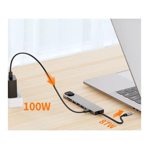 USB-C HUB 8 az 1-ben – 4K HDMI, PD, Ethernet