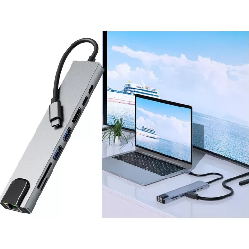 USB-C HUB 8 az 1-ben – 4K HDMI, PD, Ethernet