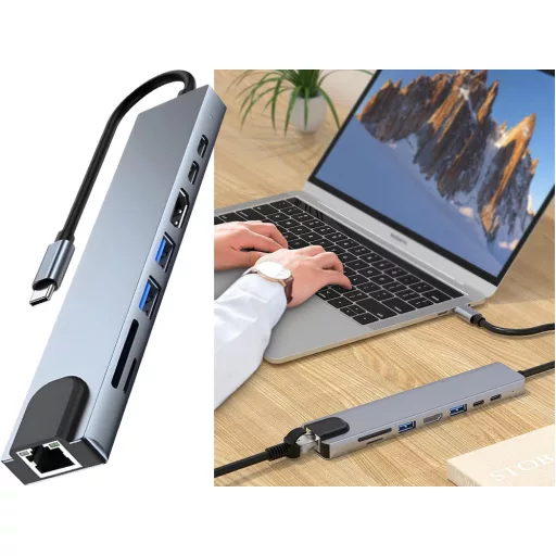 USB-C HUB 8 az 1-ben – 4K HDMI, PD, Ethernet