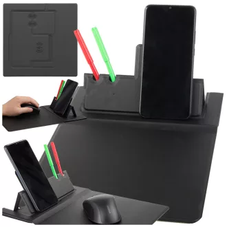 Vezeték nélküli töltős egérpad, Qi indukciós telefon töltő, asztali rendező, tolltartó, minimalista design, irodai kiegészítő, home office