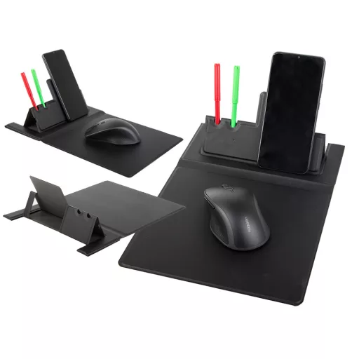Vezeték nélküli töltős egérpad, Qi indukciós telefon töltő, asztali rendező, tolltartó, minimalista design, irodai kiegészítő, home office