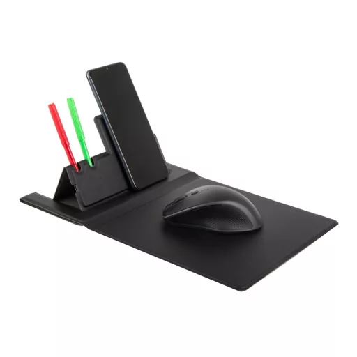 Vezeték nélküli töltős egérpad, Qi indukciós telefon töltő, asztali rendező, tolltartó, minimalista design, irodai kiegészítő, home office