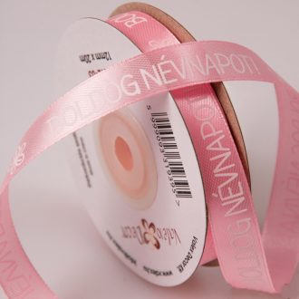   Boldog névnapot feliratos szatén szalag - 12 mm Rózsaszín