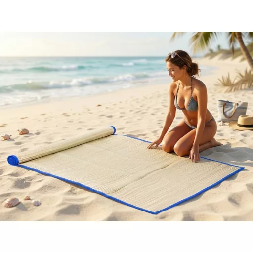 Szalma strandszőnyeg 60x170 cm feltekerhető strand matrac napozáshoz