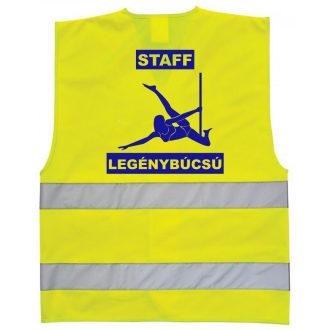 Láthatósági biztonsági mellény STAFF felirattal vagány mintával legénybúcsúhoz.