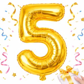 5-ös Számú Fólia Lufi – Arany 66 cm