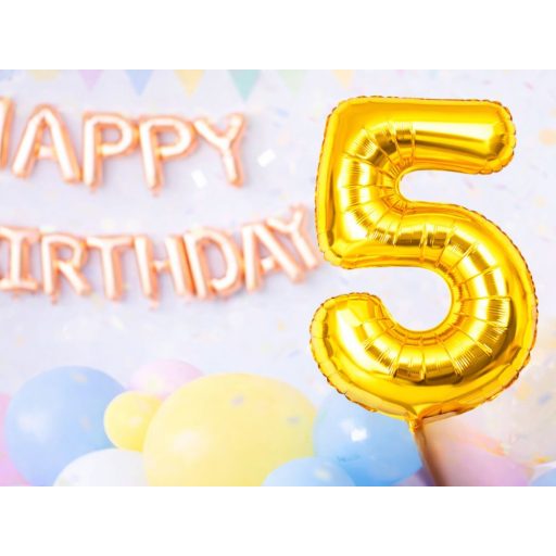 5-ös Számú Fólia Lufi – Arany 66 cm