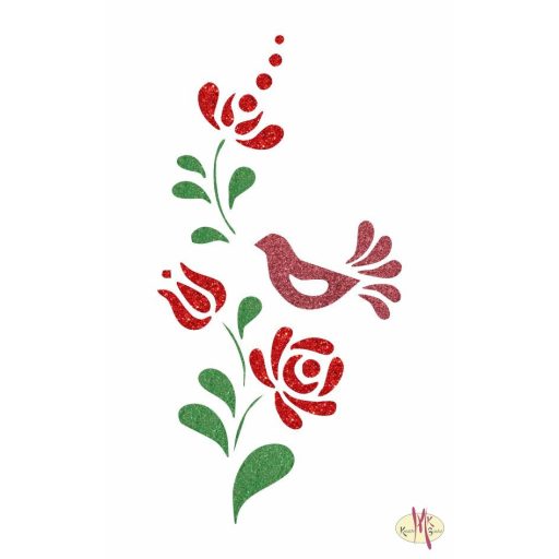 8x5 cm-es Csillám tetoválás sablon - Virág madárral 98