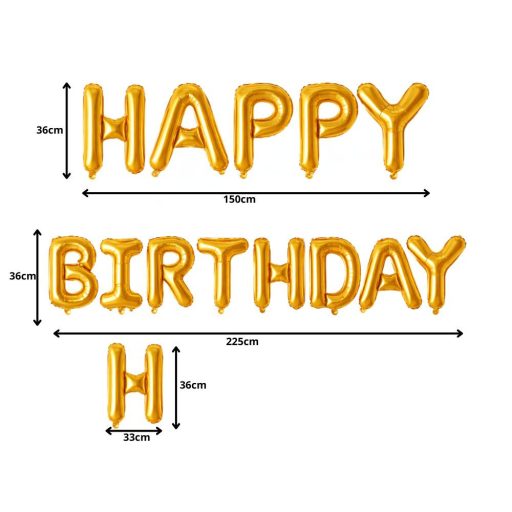 Arany Happy Birthday lufi felirat dekoráció