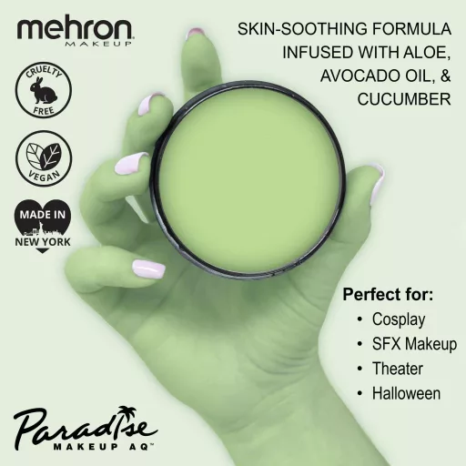 Mehron Paradise Makeup AQ Pastel Green (40 g) – Pasztellzöld arcfesték, vízbázisú testfesték