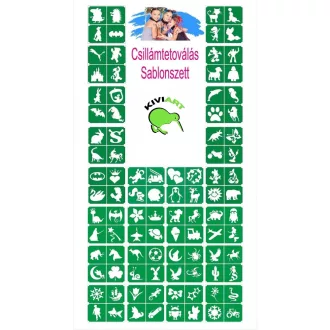 Óriás KiviArt Csillámtetoválás Sablon Szett 96 db (4 in 1) - Öntapadós Matrica Testfestéshez