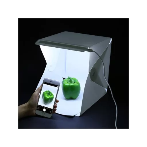 Árnyékmentes Fotósátor 20 LED-del - Mini Studio Termékfotózáshoz (24x22x24 cm)