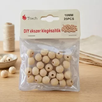 25 darabos 10 mm-es natúr lyukas fagolyó készlet kreatív alkotáshoz