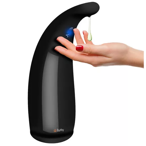 Ruhhy fekete színű, érintésmentes (szenzoros) automata szappanadagoló 300ml-es tartállyal, modern fürdőszobákba és konyhákba