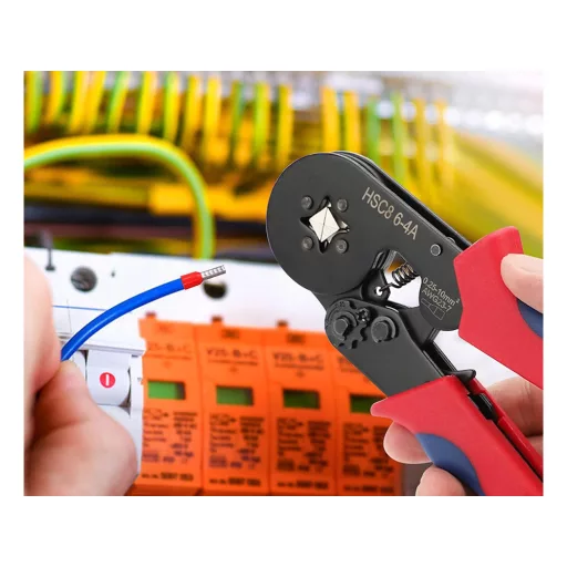 Krimpelő kábelhüvely prés, 0,25-10 mm-es tartományban, precíz elektromos csatlakozásokhoz