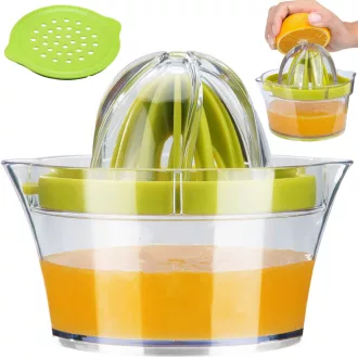 Kézi citrusfacsaró, 400 ml-es tartállyal, műanyag reszelővel, friss narancs- és citromlé készítéséhez.