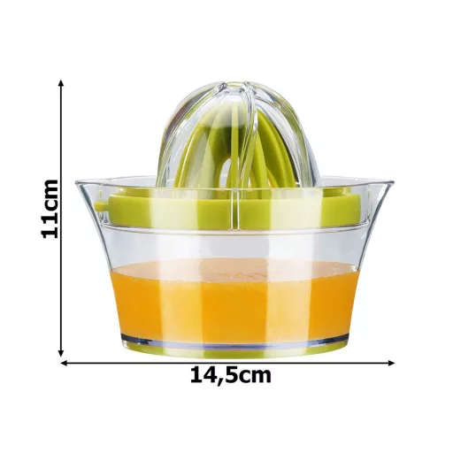 Kézi citrusfacsaró, 400 ml-es tartállyal, műanyag reszelővel, friss narancs- és citromlé készítéséhez.